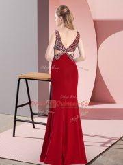 Captivating Red Mermaid Chiffon Straps Sleeveless Beading Floor Length Backless Evening Dress