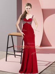 Captivating Red Mermaid Chiffon Straps Sleeveless Beading Floor Length Backless Evening Dress