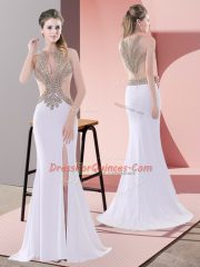Discount White Homecoming Dress Chiffon Sweep Train Sleeveless Beading and Lace
