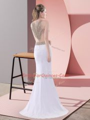 Discount White Homecoming Dress Chiffon Sweep Train Sleeveless Beading and Lace