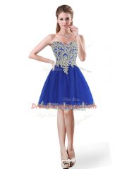 Popular Sleeveless Tulle Mini Length Lace Up in Royal Blue with Beading and Appliques