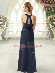 Sleeveless Floor Length Ruching Zipper Prom Evening Gown with Black