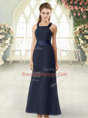 Sleeveless Floor Length Ruching Zipper Prom Evening Gown with Black