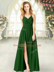 Superior Green Empire Chiffon Halter Top Sleeveless Ruching Floor Length Zipper Prom Dresses