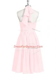 Discount Chiffon Sleeveless Knee Length Prom Gown and Ruching and Belt