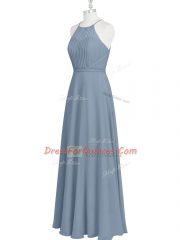 Dynamic Grey Halter Top Neckline Ruching and Pleated Casual Dresses Sleeveless Zipper