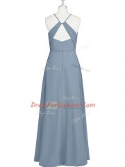 Dynamic Grey Halter Top Neckline Ruching and Pleated Casual Dresses Sleeveless Zipper