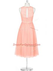 Custom Made Peach Zipper Scoop Lace Prom Dress Chiffon Sleeveless