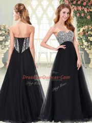 Smart Black Sweetheart Neckline Beading Sleeveless Lace Up