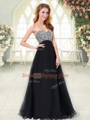 Smart Black Sweetheart Neckline Beading Sleeveless Lace Up