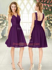 Decent Off The Shoulder Sleeveless Zipper Prom Party Dress Purple Chiffon