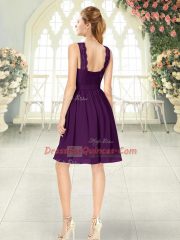 Decent Off The Shoulder Sleeveless Zipper Prom Party Dress Purple Chiffon