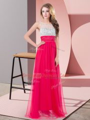 Coral Red Empire Scoop Sleeveless Chiffon Floor Length Side Zipper Sequins Prom Party Dress