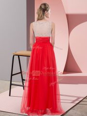 Coral Red Empire Scoop Sleeveless Chiffon Floor Length Side Zipper Sequins Prom Party Dress