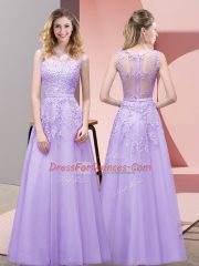 Sleeveless Floor Length Lace Zipper Evening Dress with Lavender