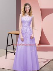Sleeveless Floor Length Lace Zipper Evening Dress with Lavender