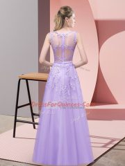 Sleeveless Floor Length Lace Zipper Evening Dress with Lavender