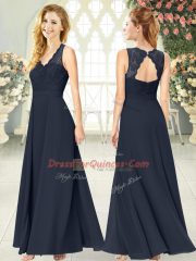 Black Prom and Party with Lace V-neck Sleeveless Zipper
