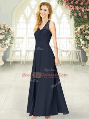 Black Prom and Party with Lace V-neck Sleeveless Zipper