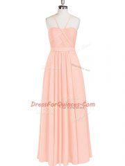 Sleeveless Chiffon Floor Length Zipper Prom Dress in Pink with Ruching