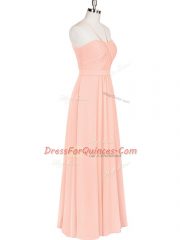 Sleeveless Chiffon Floor Length Zipper Prom Dress in Pink with Ruching