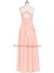 Sleeveless Chiffon Floor Length Zipper Prom Dress in Pink with Ruching