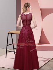 Inexpensive Burgundy Zipper Prom Dresses Lace and Appliques and Belt Sleeveless Floor Length