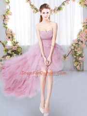 Pink Sleeveless Beading and Ruffles High Low Quinceanera Court Dresses