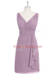 V-neck Sleeveless Chiffon Prom Dresses Ruching Zipper