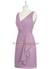 V-neck Sleeveless Chiffon Prom Dresses Ruching Zipper