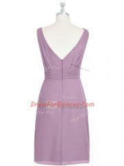 V-neck Sleeveless Chiffon Prom Dresses Ruching Zipper