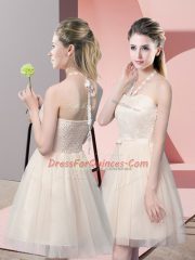 Champagne Halter Top Side Zipper Lace Prom Gown Sleeveless