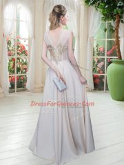 Glamorous Champagne Zipper Evening Dress Appliques Sleeveless Floor Length