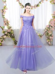 Floor Length Empire Sleeveless Lavender Vestidos de Damas Lace Up