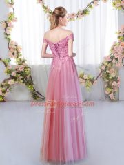 Floor Length Empire Sleeveless Lavender Vestidos de Damas Lace Up