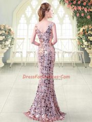 Pink Sleeveless Beading Floor Length Teens Party Dress