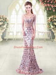 Pink Sleeveless Beading Floor Length Teens Party Dress