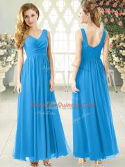 Captivating Ankle Length Empire Sleeveless Blue Prom Gown Zipper