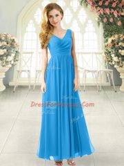 Captivating Ankle Length Empire Sleeveless Blue Prom Gown Zipper