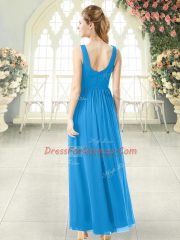 Captivating Ankle Length Empire Sleeveless Blue Prom Gown Zipper