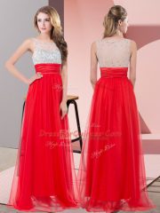 Red Chiffon Side Zipper Scoop Sleeveless Floor Length Sequins