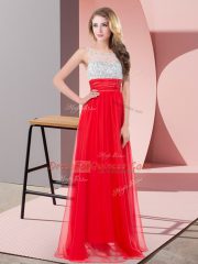 Red Chiffon Side Zipper Scoop Sleeveless Floor Length Sequins