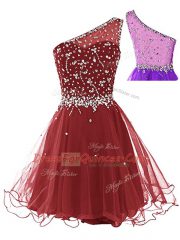Mini Length Side Zipper Prom Evening Gown Wine Red for Prom and Party with Beading