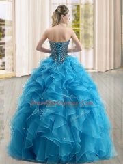 On Sale Floor Length Turquoise 15 Quinceanera Dress Organza Sleeveless Beading and Ruffles