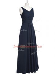 Black A-line Ruching Evening Dress Zipper Chiffon Sleeveless Floor Length