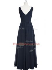 Black A-line Ruching Evening Dress Zipper Chiffon Sleeveless Floor Length