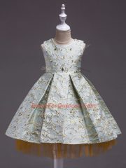 Free and Easy Apple Green Flower Girl Dress Wedding Party with Embroidery Scoop Sleeveless