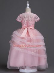 Baby Pink Flower Girl Dresses for Less Wedding Party with Appliques Spaghetti Straps Sleeveless Zipper