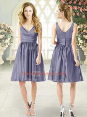 Knee Length Blue Prom Gown Taffeta Sleeveless Ruching