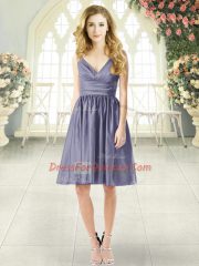 Knee Length Blue Prom Gown Taffeta Sleeveless Ruching